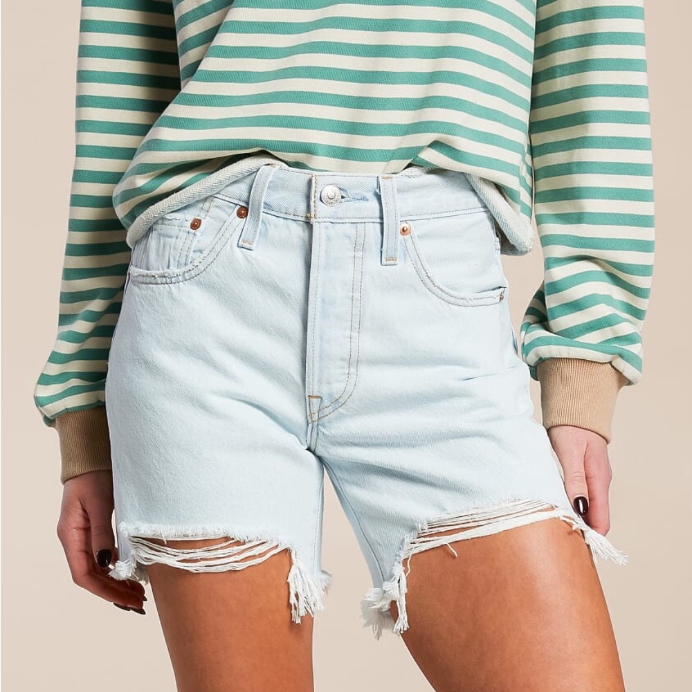 Levi’s 501 Mid Thigh Shorts, ‘Fade Off’ Light Wash Denim, Sz 34 (36” Waist)